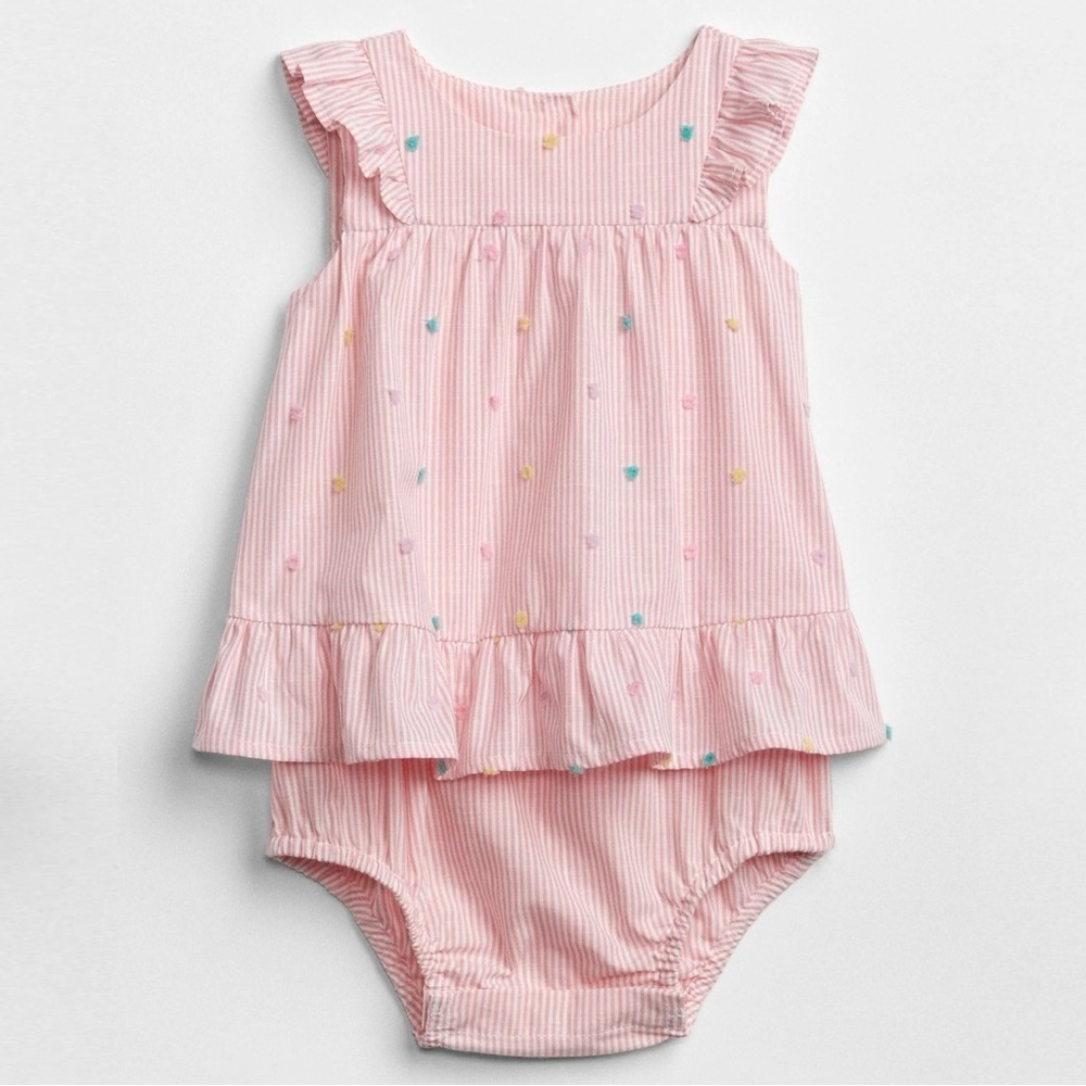 Baby Gap Pink Striped Ruffle Peplum Bodysuit